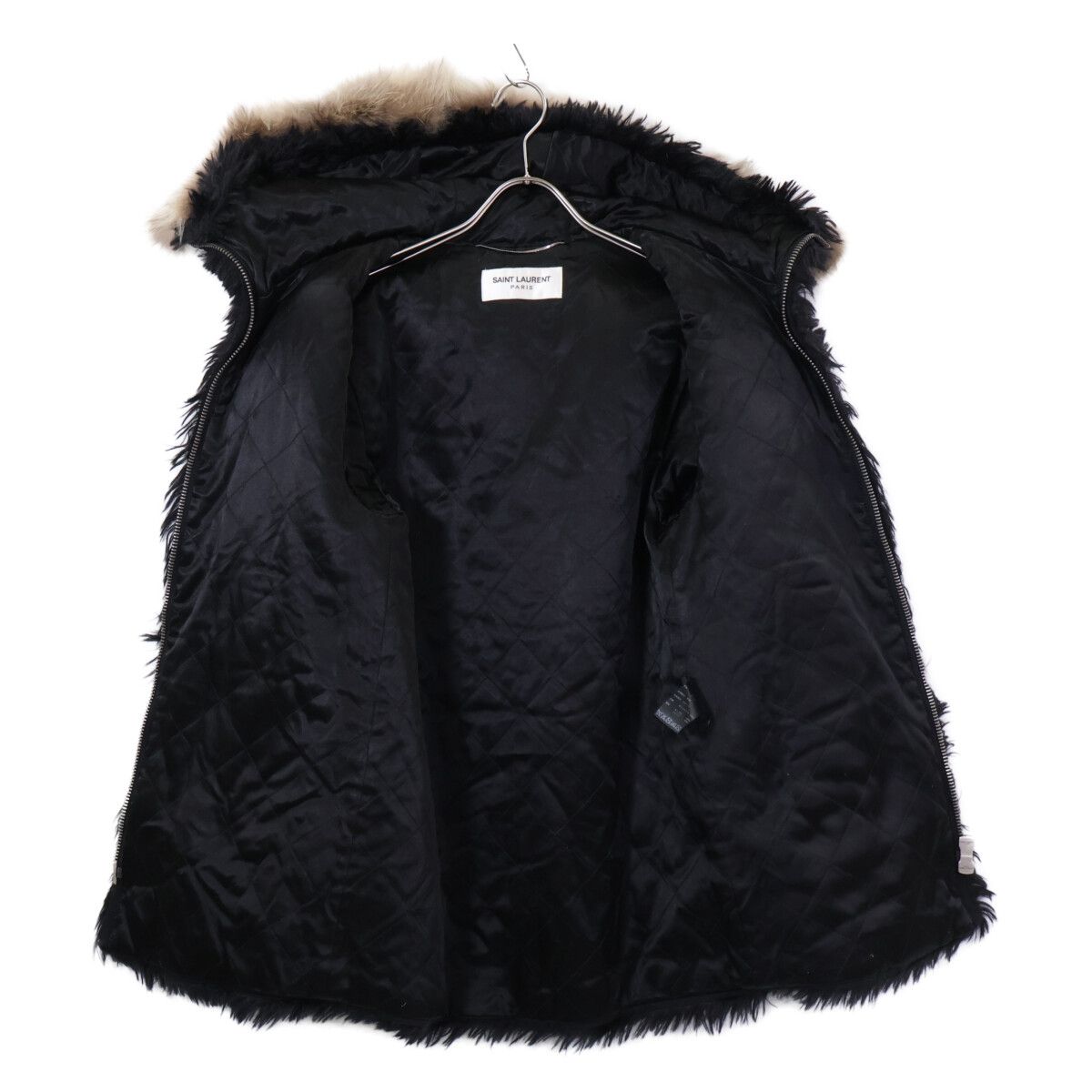 Saint Laurent Paris Mohair Wool Lace Up Fur Trimmed Hooded Zip Jacket 44 — view 4