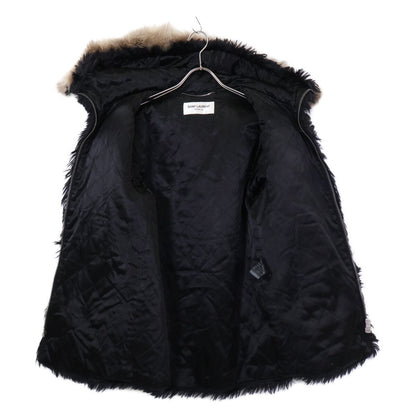 Saint Laurent Paris Mohair Wool Lace Up Fur Trimmed Hooded Zip Jacket 44 — view 4