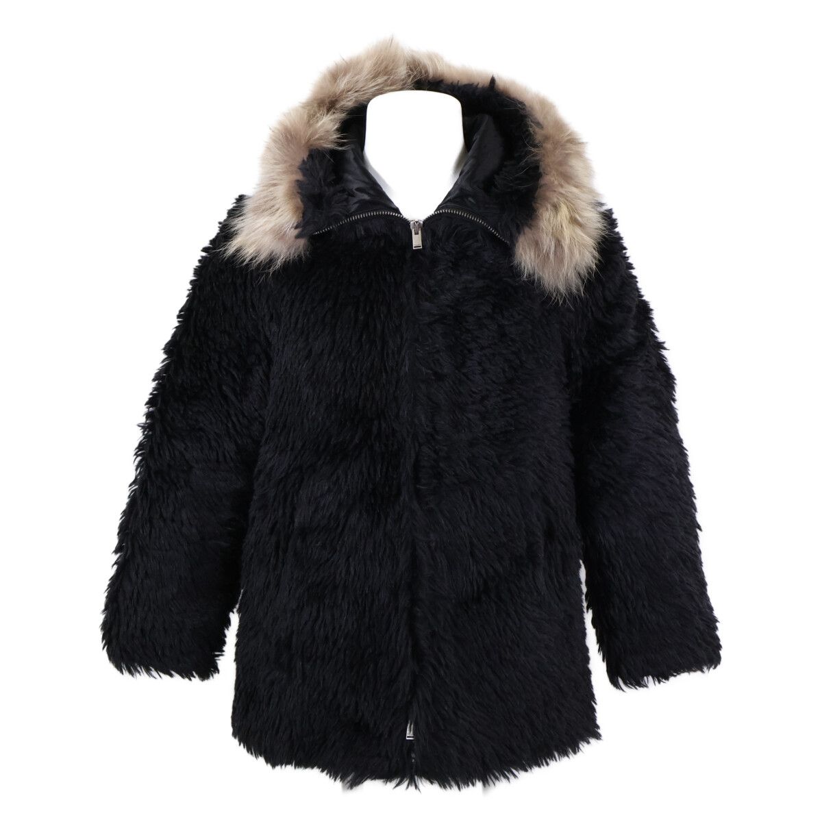 Saint Laurent Paris Mohair Wool Lace Up Fur Trimmed Hooded Zip Jacket 44