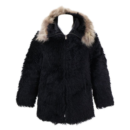 Saint Laurent Paris Mohair Wool Lace Up Fur Trimmed Hooded Zip Jacket 44