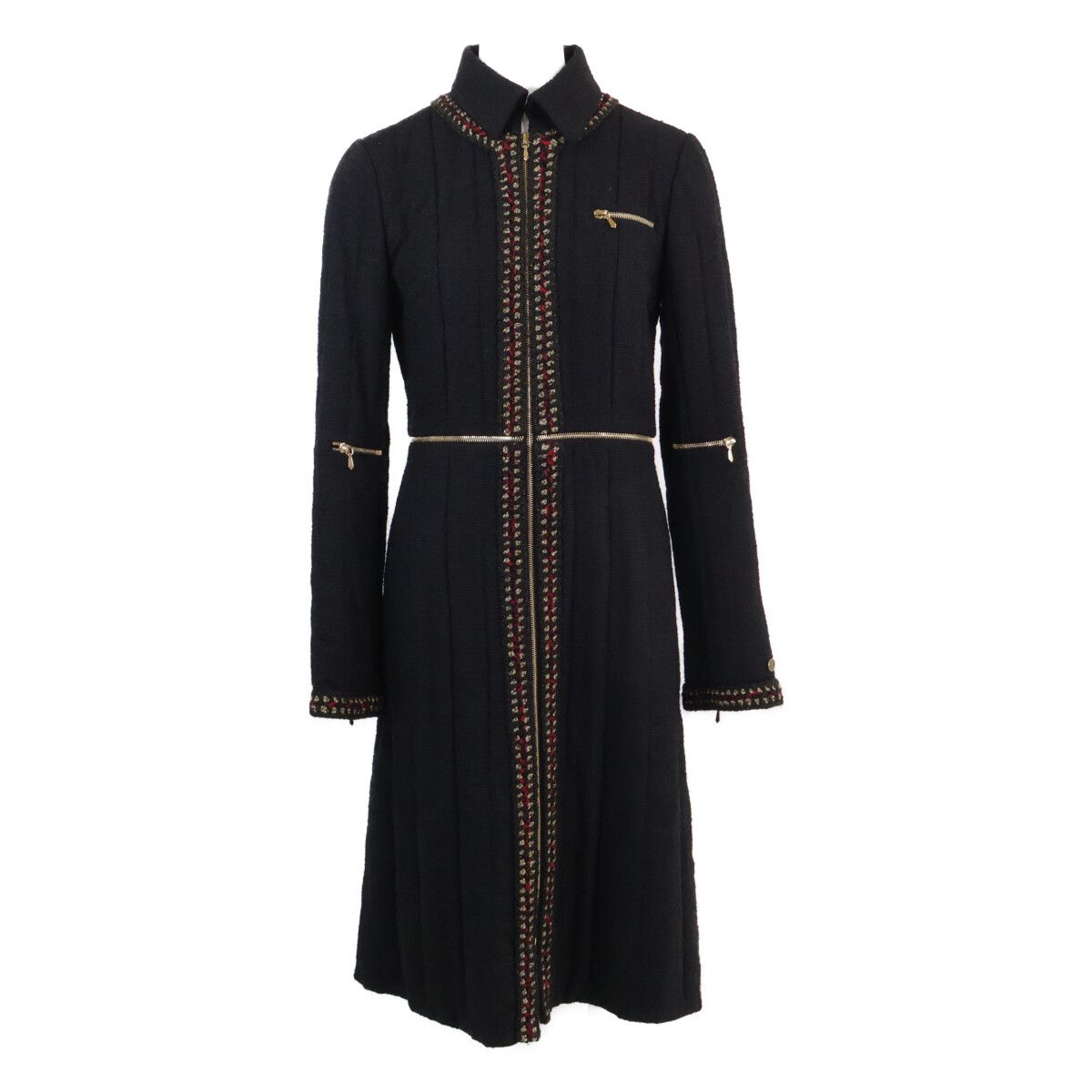 Chanel Black Wool Silk 2-Way Zip Up Long 36 Jacket