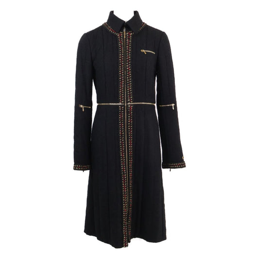 Chanel Black Wool Silk 2-Way Zip Up Long 36 Jacket