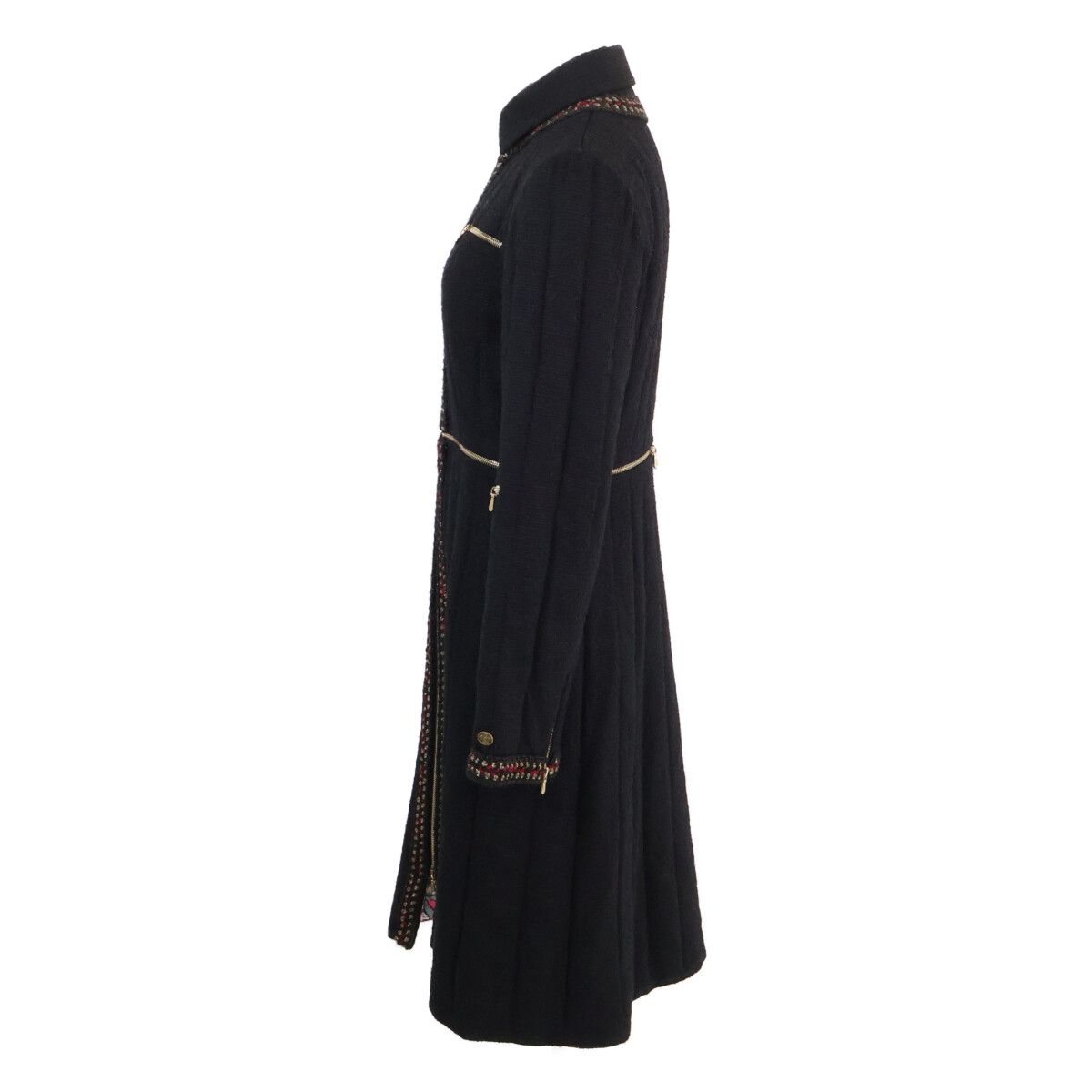 Chanel Black Wool Silk 2-Way Zip Up Long 36 Jacket — view 2