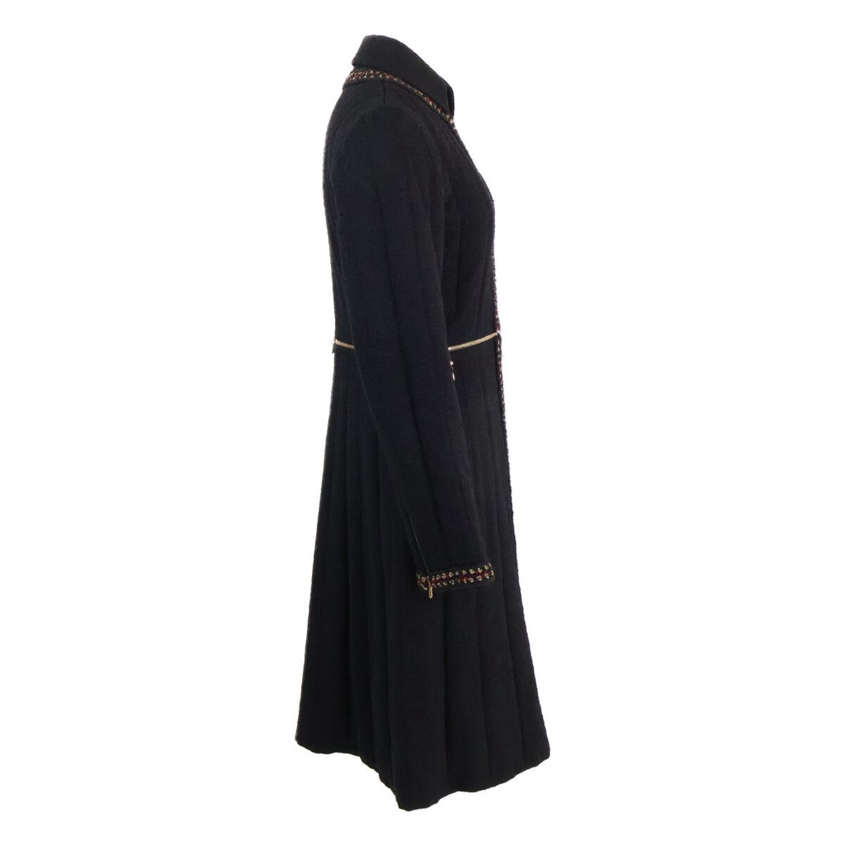 Chanel Black Wool Silk 2-Way Zip Up Long 36 Jacket — view 4