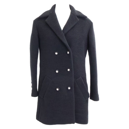 Chanel Wool Silk Lining Lion Button Double Breasted Ribbed Jersey Long Jacket 34