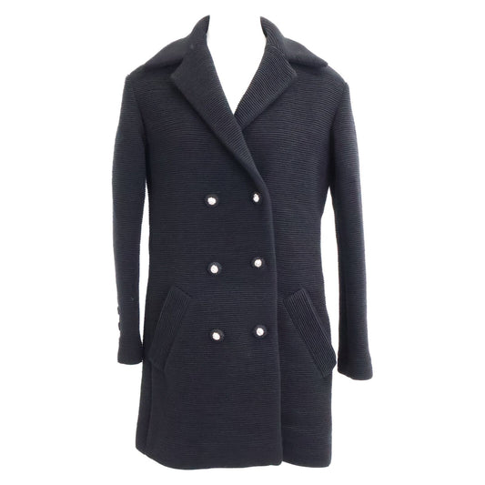 Chanel Wool Silk Lining Lion Button Double Breasted Ribbed Jersey Long Jacket 34