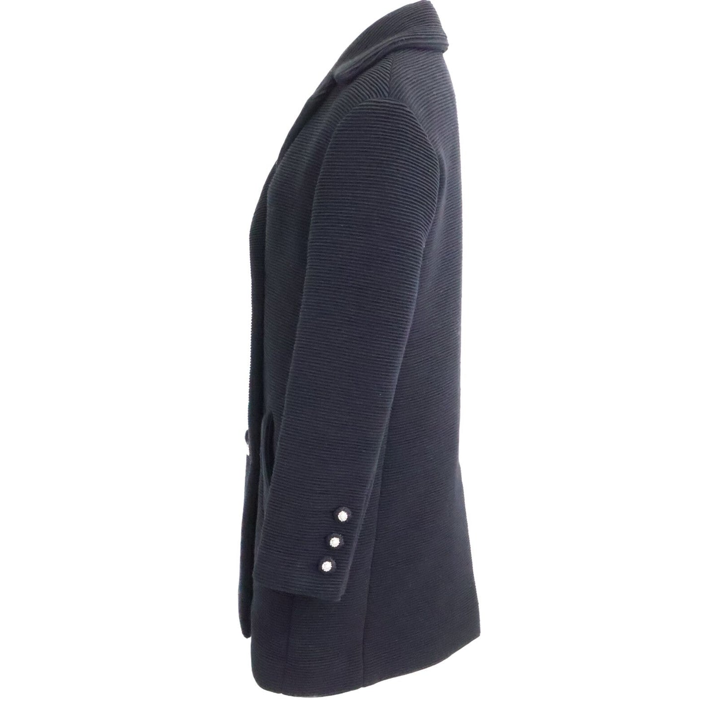 Chanel Wool Silk Lining Lion Button Double Breasted Ribbed Jersey Long Jacket 34 — view 2