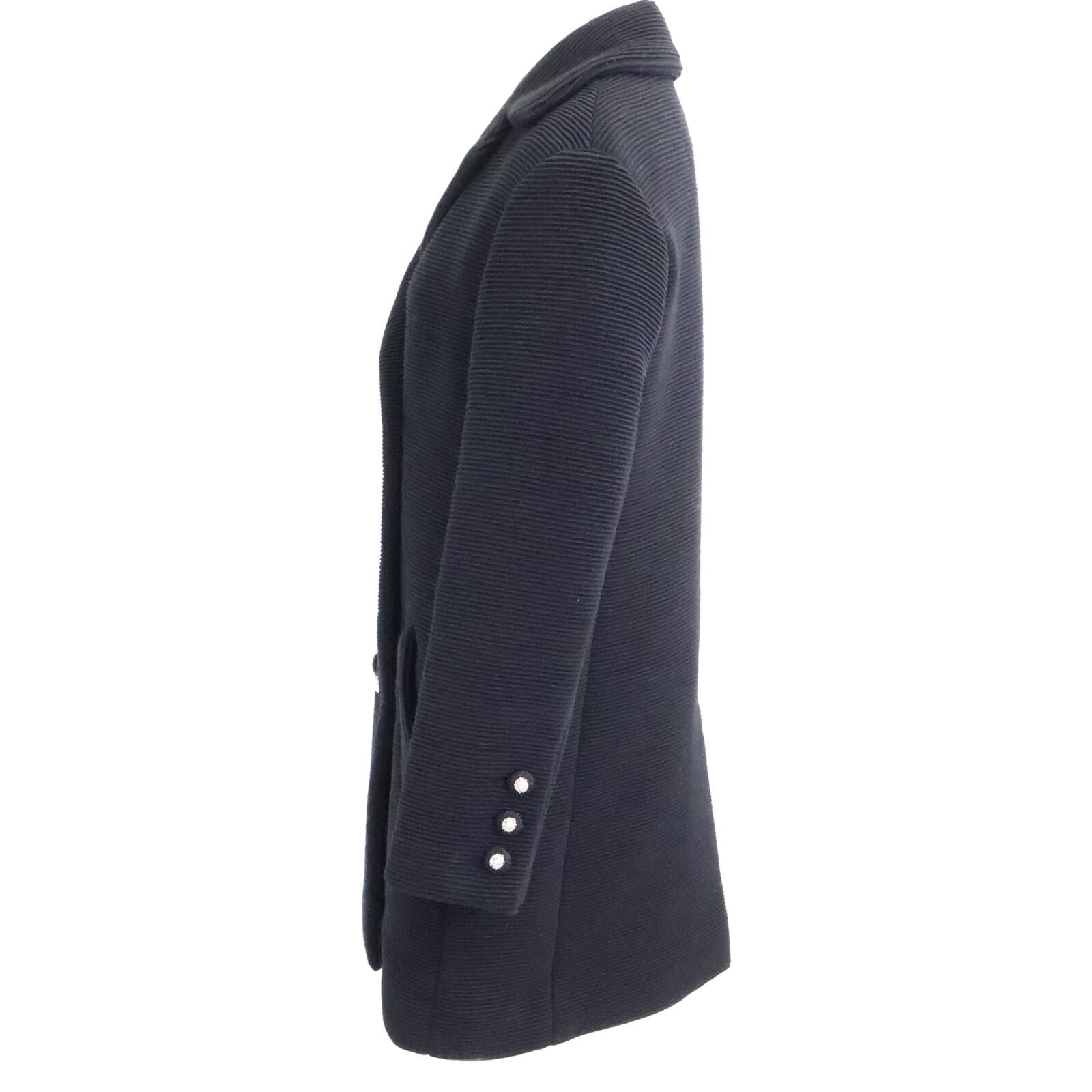Chanel Wool Silk Lining Lion Button Double Breasted Ribbed Jersey Long Jacket 34 — view 2