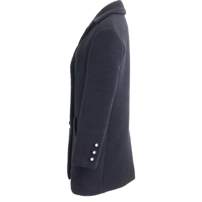 Chanel Wool Silk Lining Lion Button Double Breasted Ribbed Jersey Long Jacket 34 — view 2