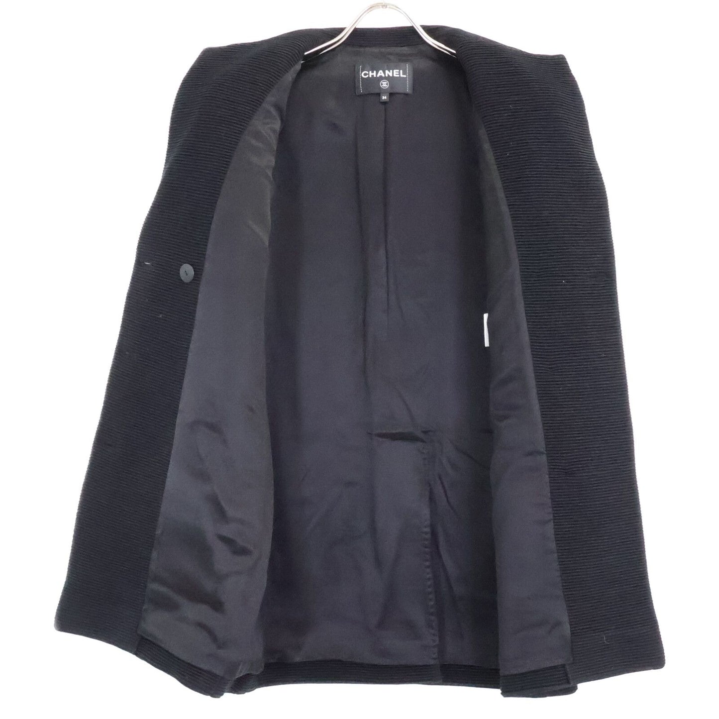 Chanel Wool Silk Lining Lion Button Double Breasted Ribbed Jersey Long Jacket 34 — view 4