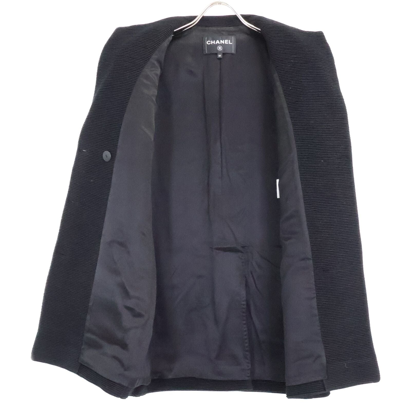 Chanel Wool Silk Lining Lion Button Double Breasted Ribbed Jersey Long Jacket 34 — view 4