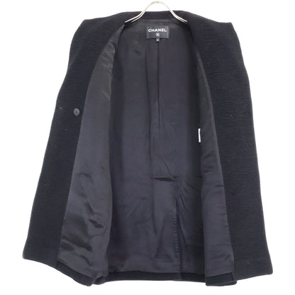 Chanel Wool Silk Lining Lion Button Double Breasted Ribbed Jersey Long Jacket 34 — view 4