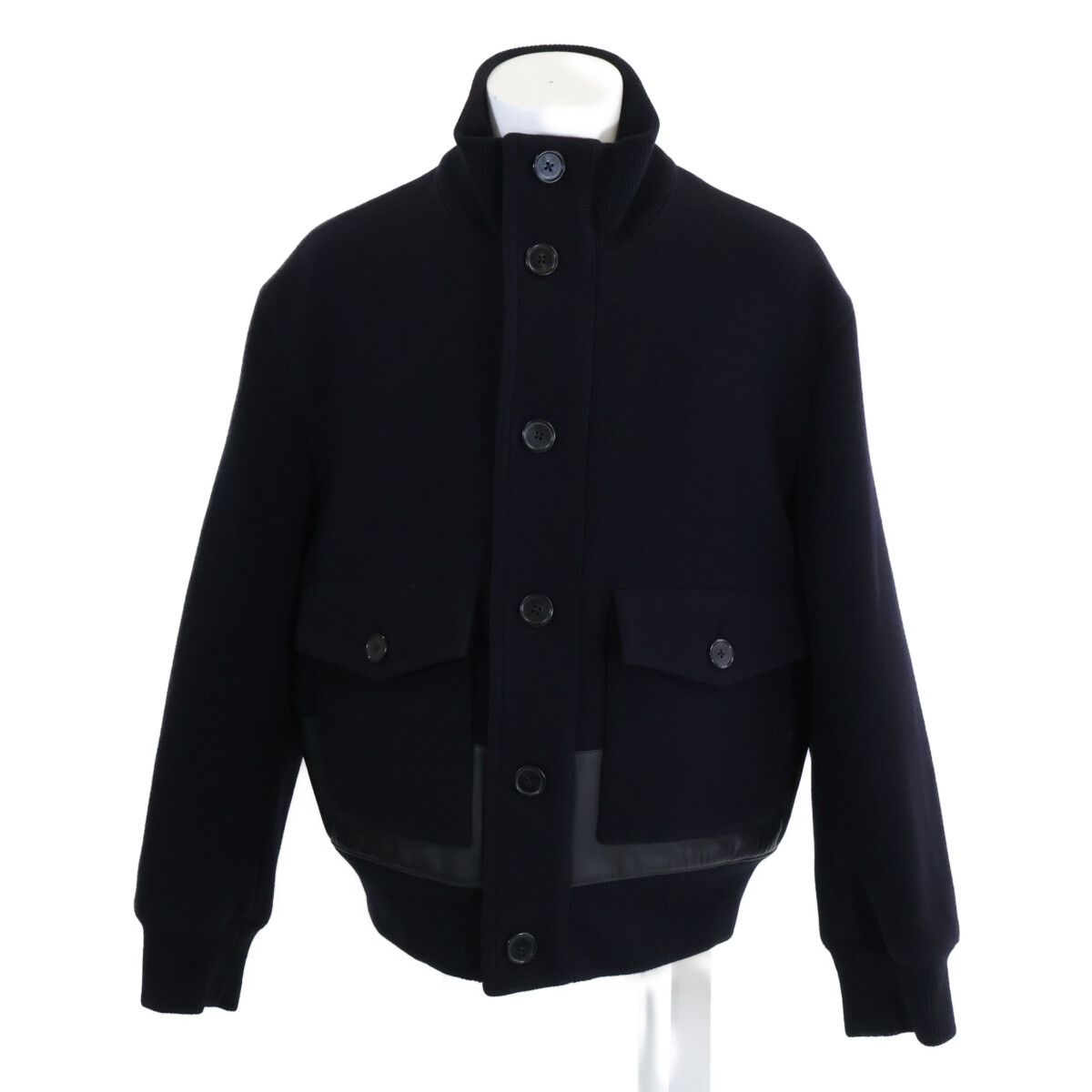 Hermes Wool Calfskin Detail Stand Combination Jacket 58