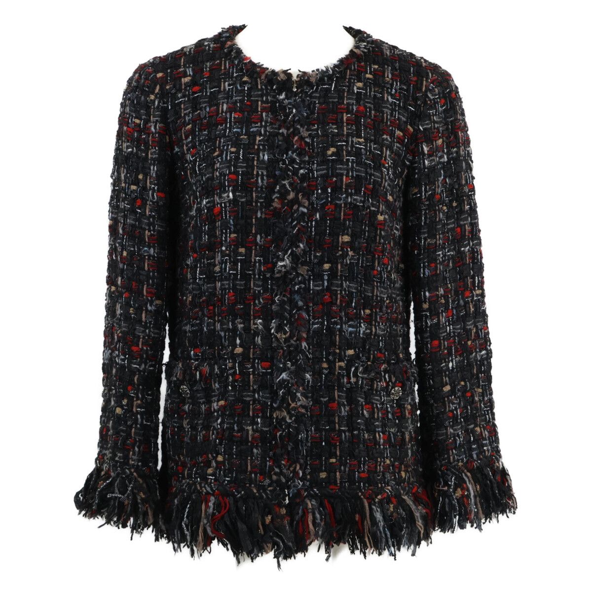 Chanel Zip Up Tweed Fringe Color 40 Jacket