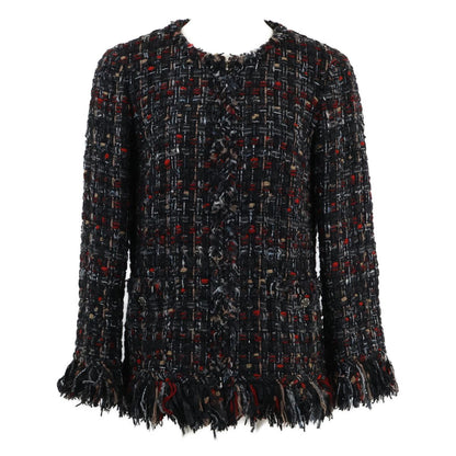 Chanel Zip Up Tweed Fringe Color 40 Jacket
