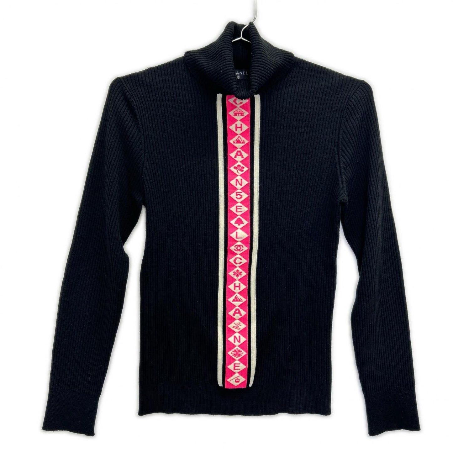 Chanel Logo Line High Neck Rib Knit 34 Sweater