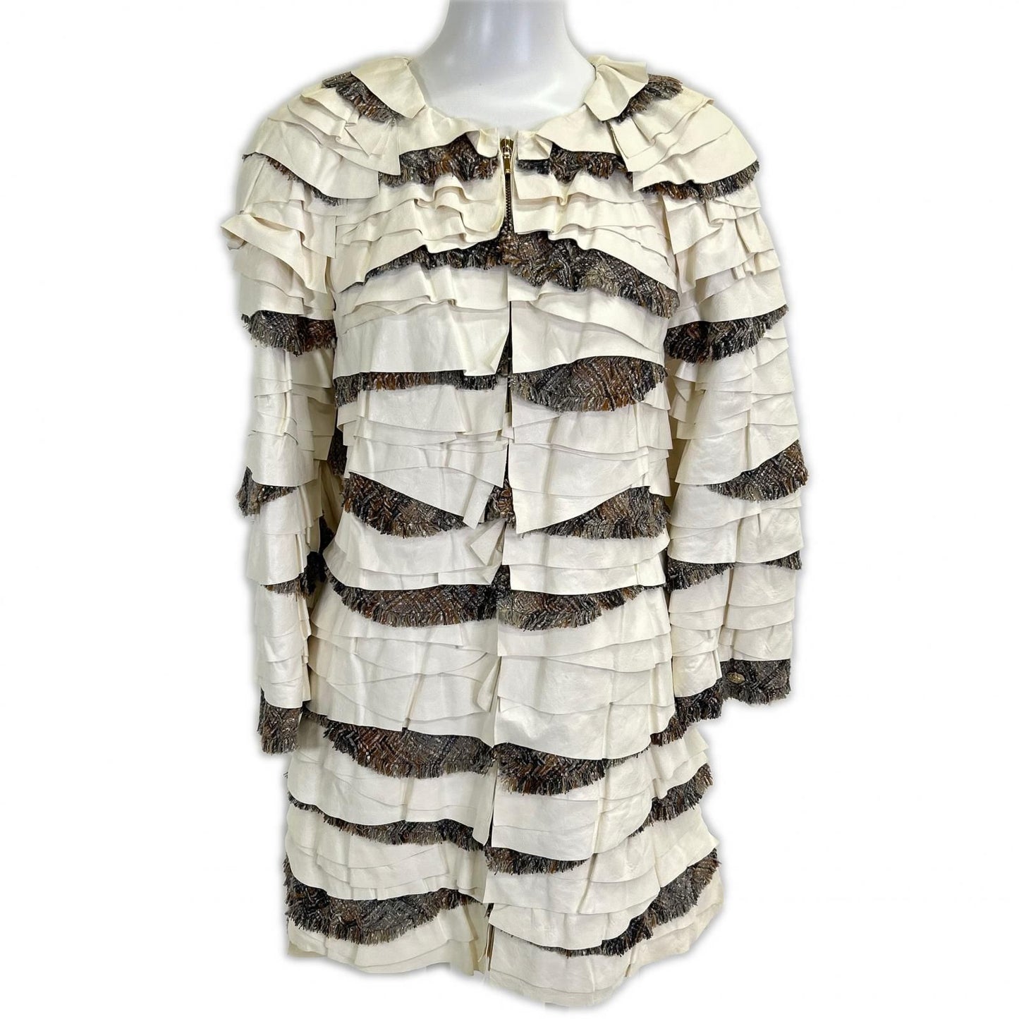 Chanel Leather Trimming Ruffle Tweed 36 Jacket