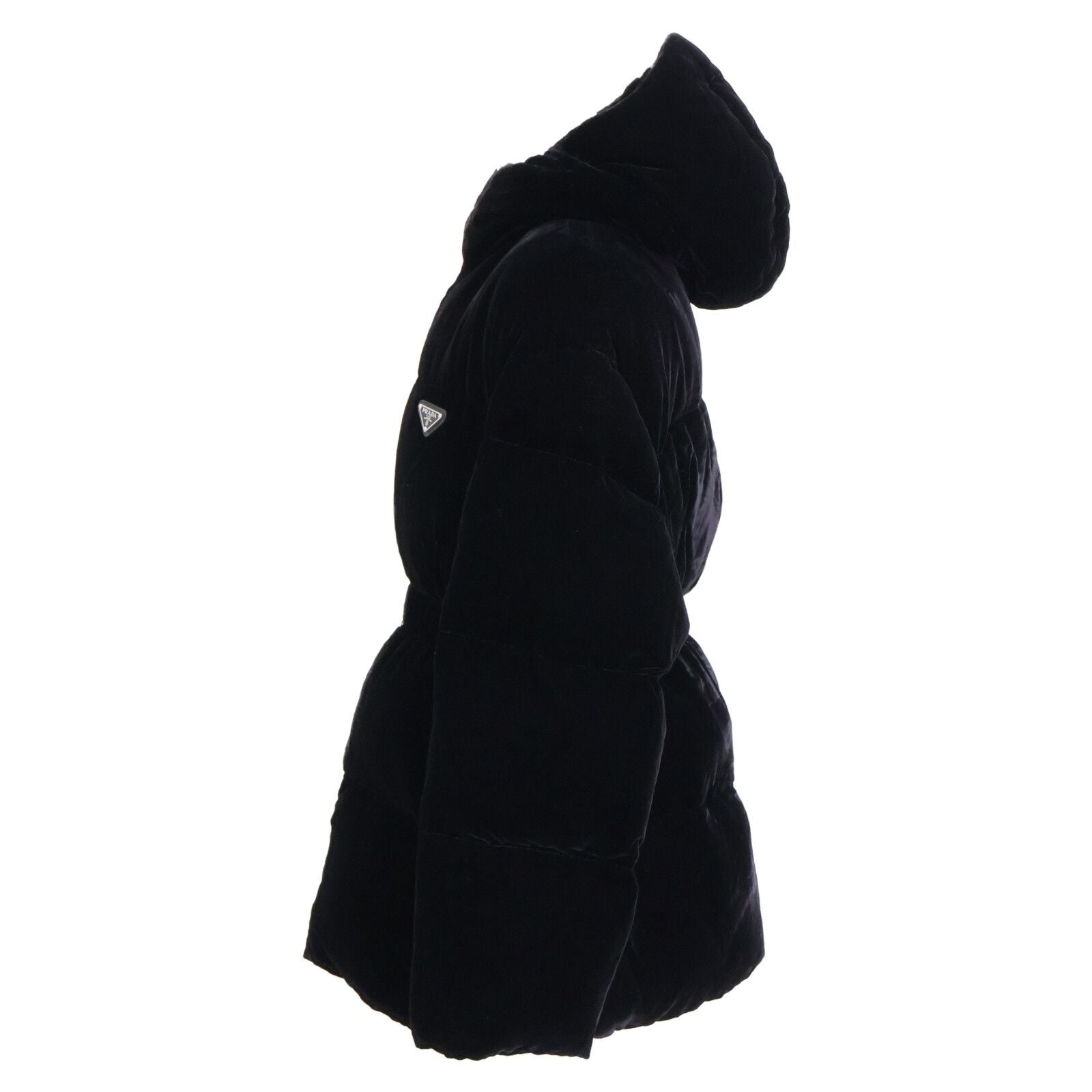 Prada Triangle Logo Velvet Hoodie Down Jacket 42 — view 2