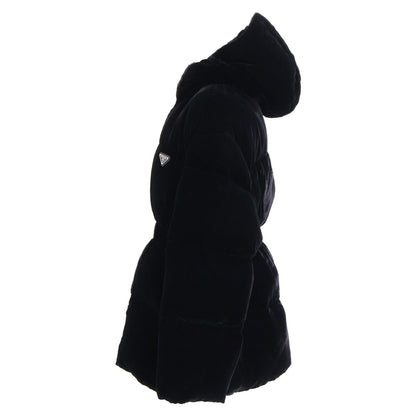Prada Triangle Logo Velvet Hoodie Down Jacket 42 — view 2