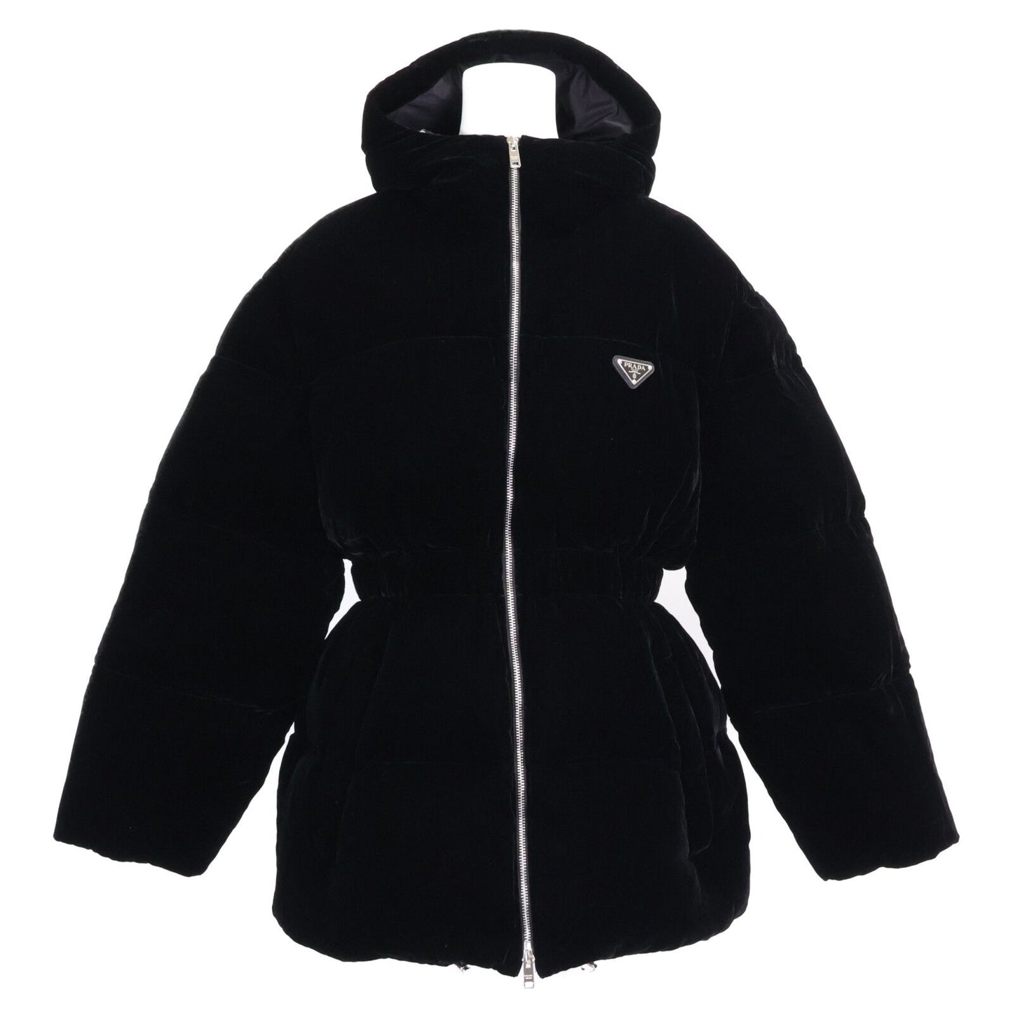Prada Triangle Logo Velvet Hoodie Down Jacket 42