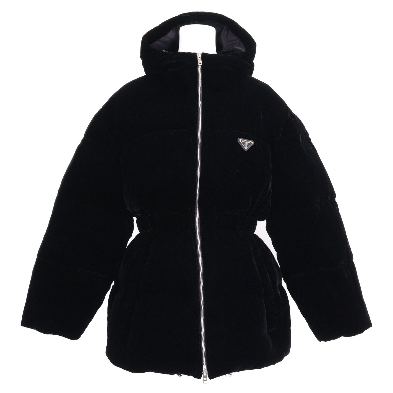 Prada Triangle Logo Velvet Hoodie Down Jacket 42