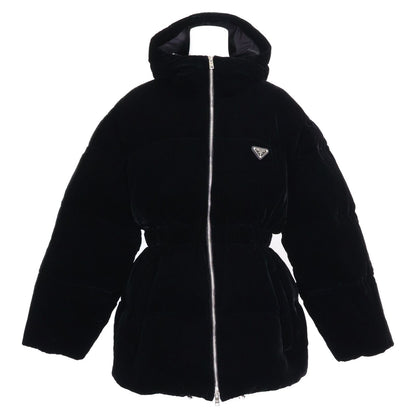Prada Triangle Logo Velvet Hoodie Down Jacket 42