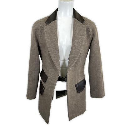 Hermes Like U-le Lambskin Silk Lining Series Button Inner Belt Jacket Blazer 34