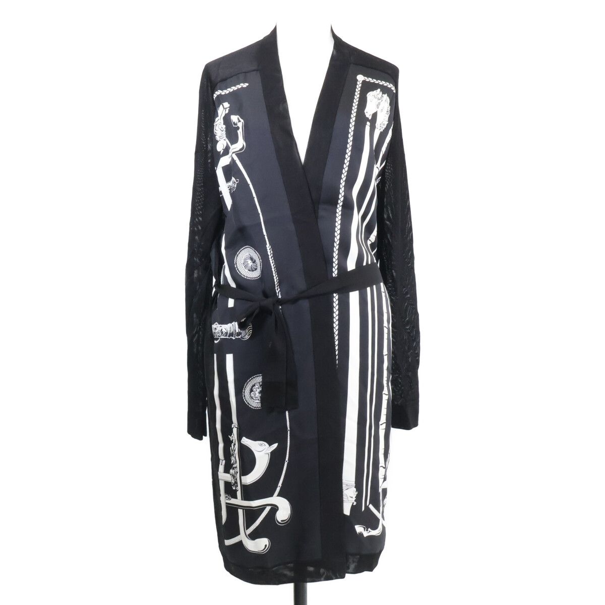 Hermes Twill Lane Long Cardigan with Waist Ribbon 34