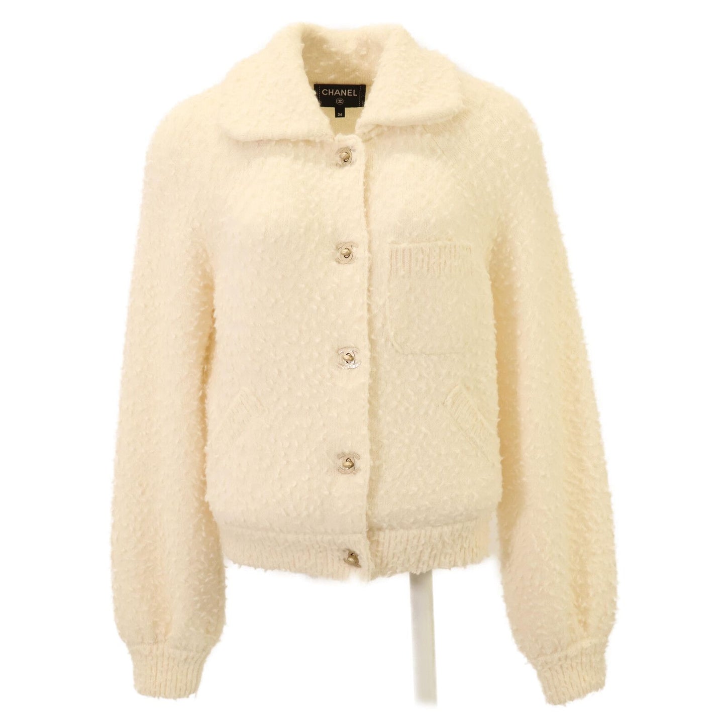 Chanel CC Logo Turnlock Alpaca Knit Jacket 34