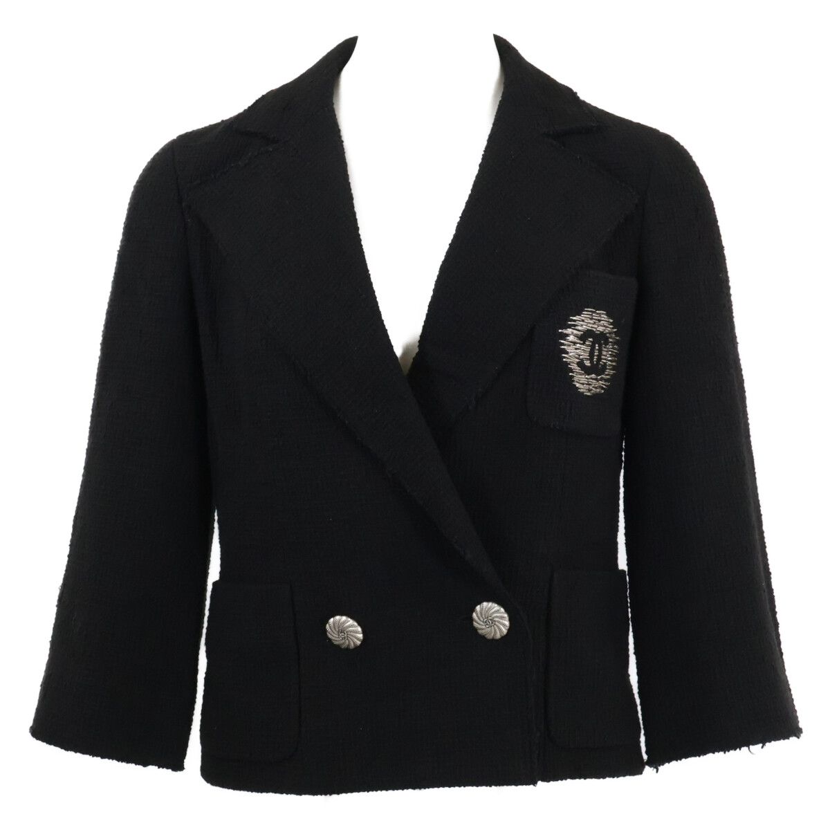 Chanel CC Logo Button Embroidery Tweed Jacket 34