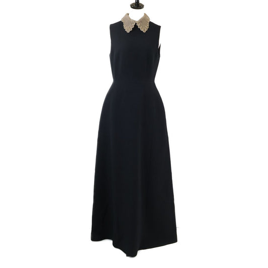 Dior Pearl &chain Embroidered Lace Collar Silk Mixed Wool Dress