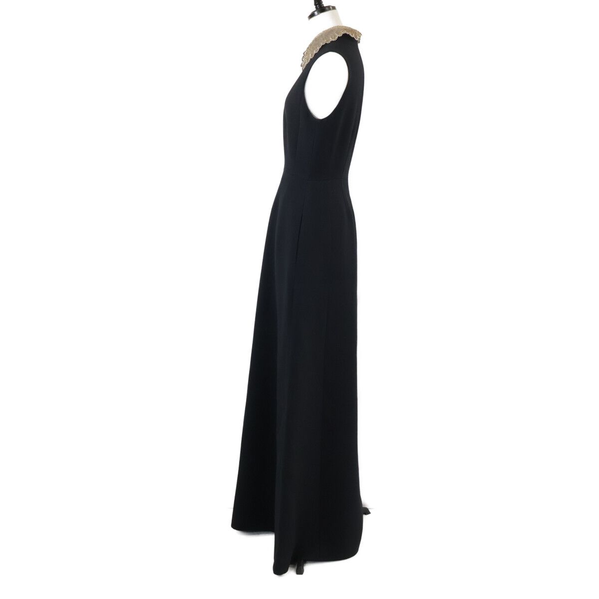 Dior Pearl &chain Embroidered Lace Collar Silk Mixed Wool Dress — view 2