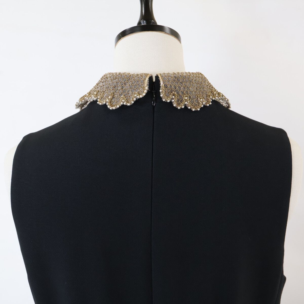 Dior Pearl &chain Embroidered Lace Collar Silk Mixed Wool Dress — view 4