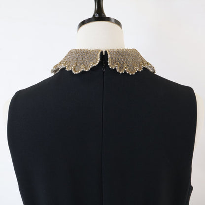 Dior Pearl &chain Embroidered Lace Collar Silk Mixed Wool Dress — view 4
