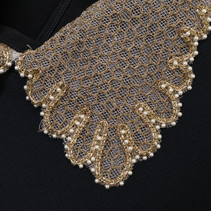 Dior Pearl &chain Embroidered Lace Collar Silk Mixed Wool Dress — view 5