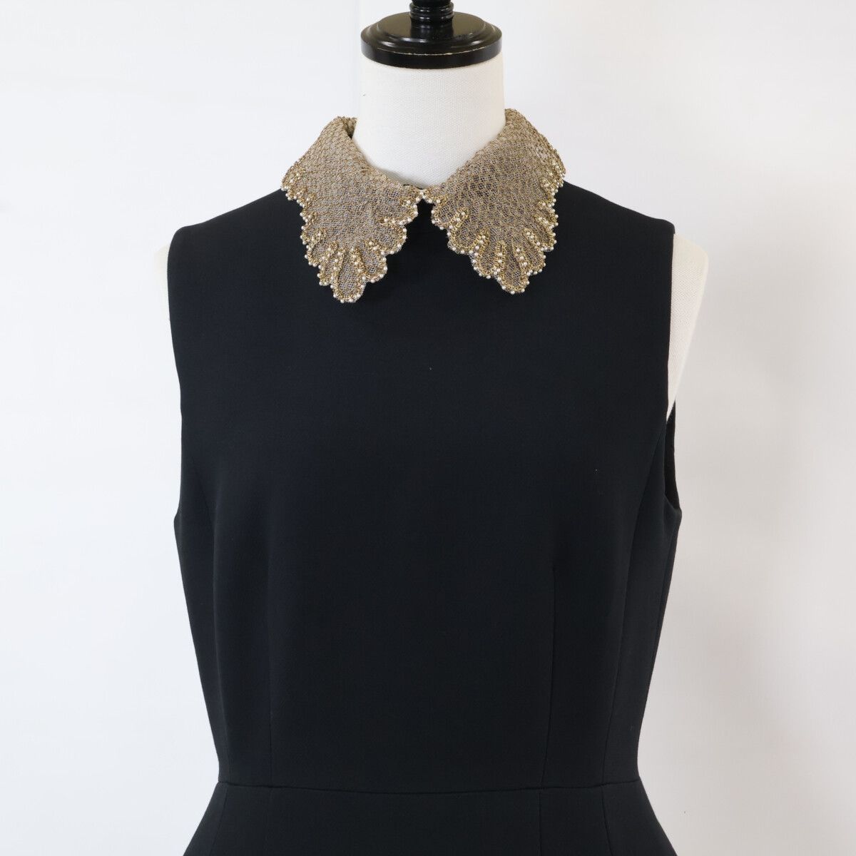 Dior Pearl &chain Embroidered Lace Collar Silk Mixed Wool Dress — view 6