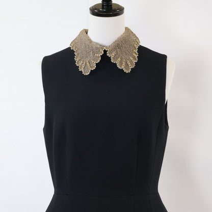 Dior Pearl &chain Embroidered Lace Collar Silk Mixed Wool Dress — view 6