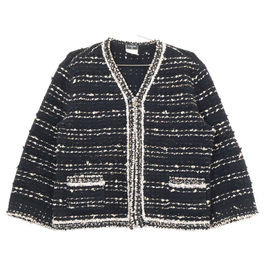 Chanel Zip Up Tweed Collarless Jacket 48