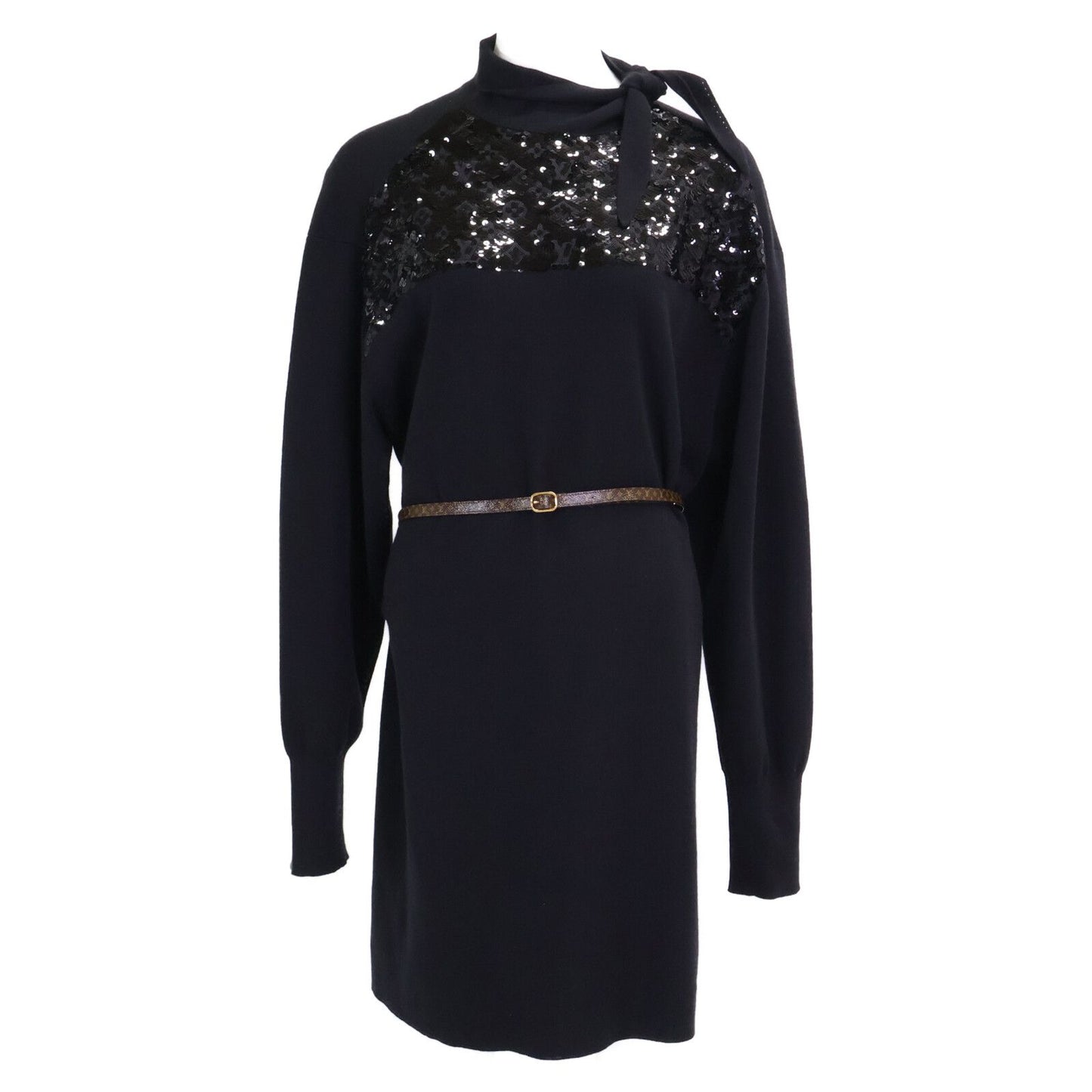 Louis Vuitton Monogram Sequin Cashmere Silk Blend with Belt Knit Sweater