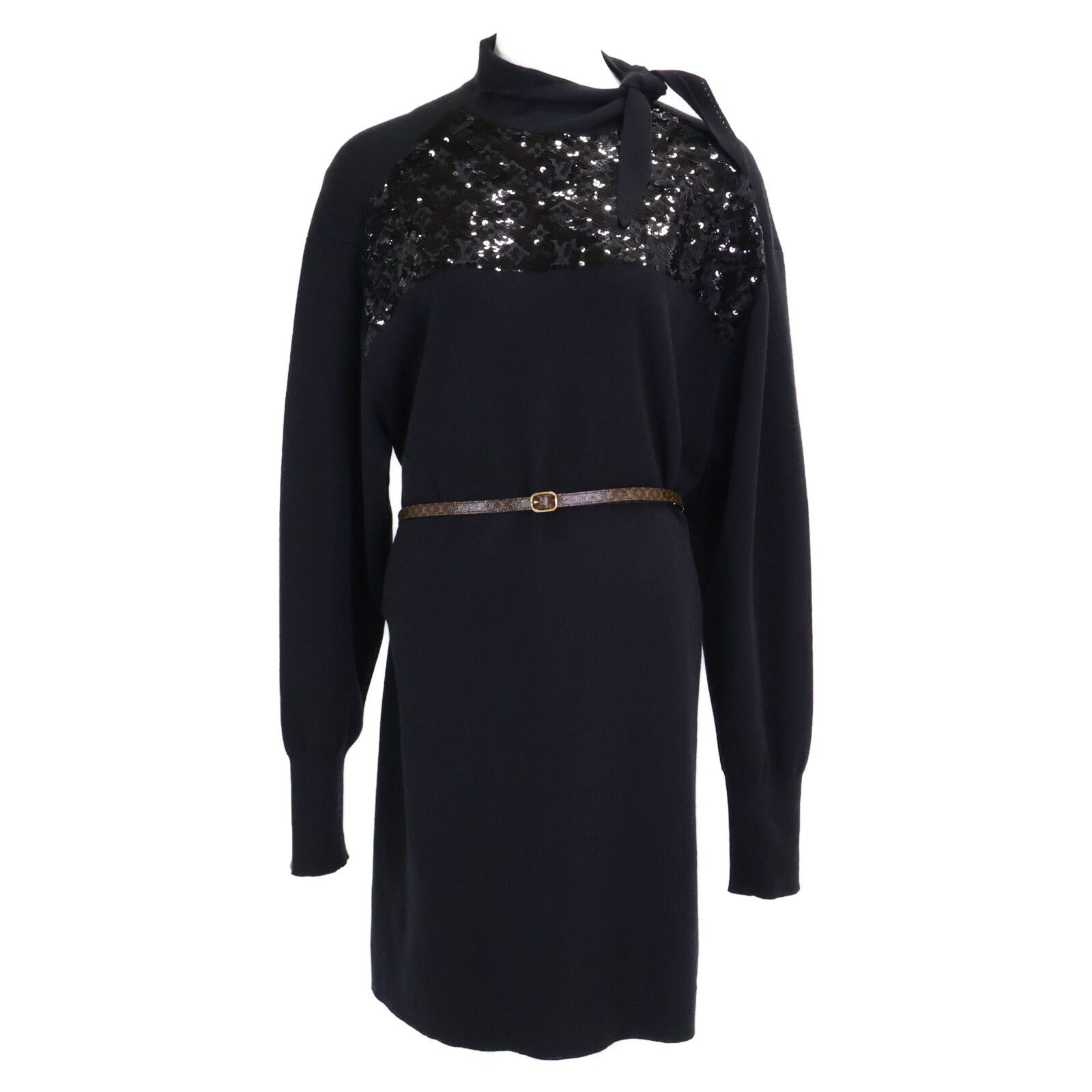 Louis Vuitton Monogram Sequin Cashmere Silk Blend with Belt Knit Sweater