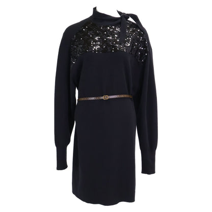 Louis Vuitton Monogram Sequin Cashmere Silk Blend with Belt Knit Sweater