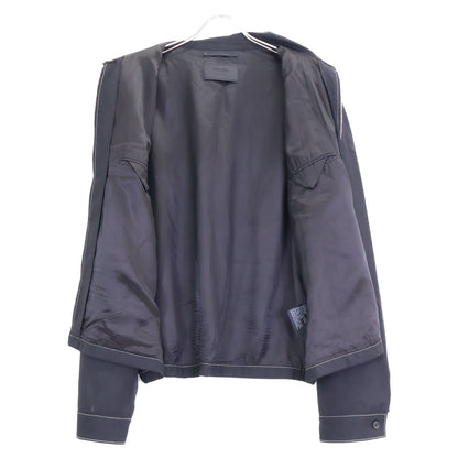 Prada Back Triangle White Stitch Wool Zip Up Jacket — view 4
