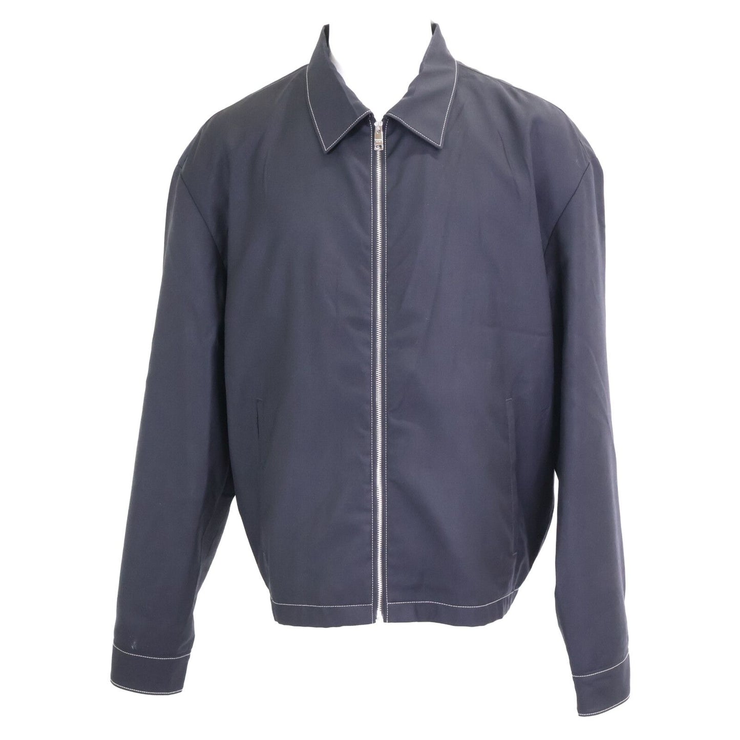 Prada Back Triangle White Stitch Wool Zip Up Jacket