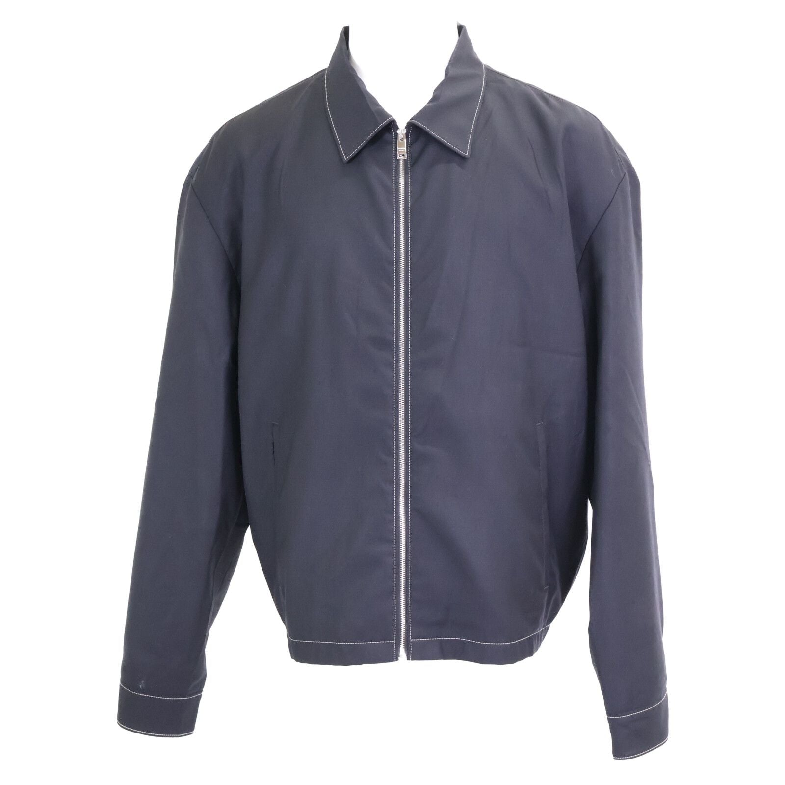 Prada Back Triangle White Stitch Wool Zip Up Jacket