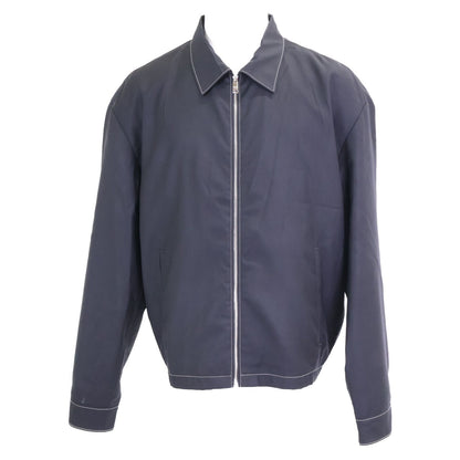 Prada Back Triangle White Stitch Wool Zip Up Jacket