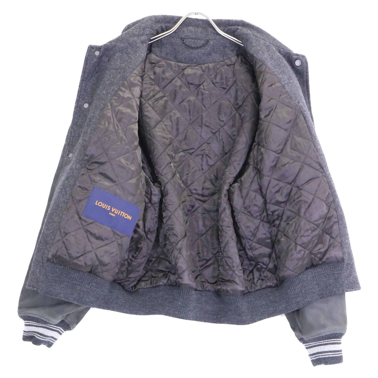 Louis Vuitton Virgil Avroam Leather Trim Wool African Spangle Varsity Jacket 46 — view 4