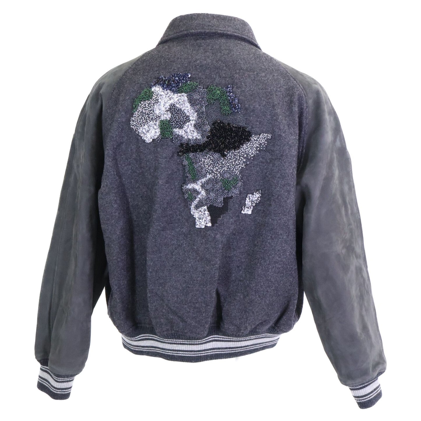 Louis Vuitton Virgil Avroam Leather Trim Wool African Spangle Varsity Jacket 46 — view 3