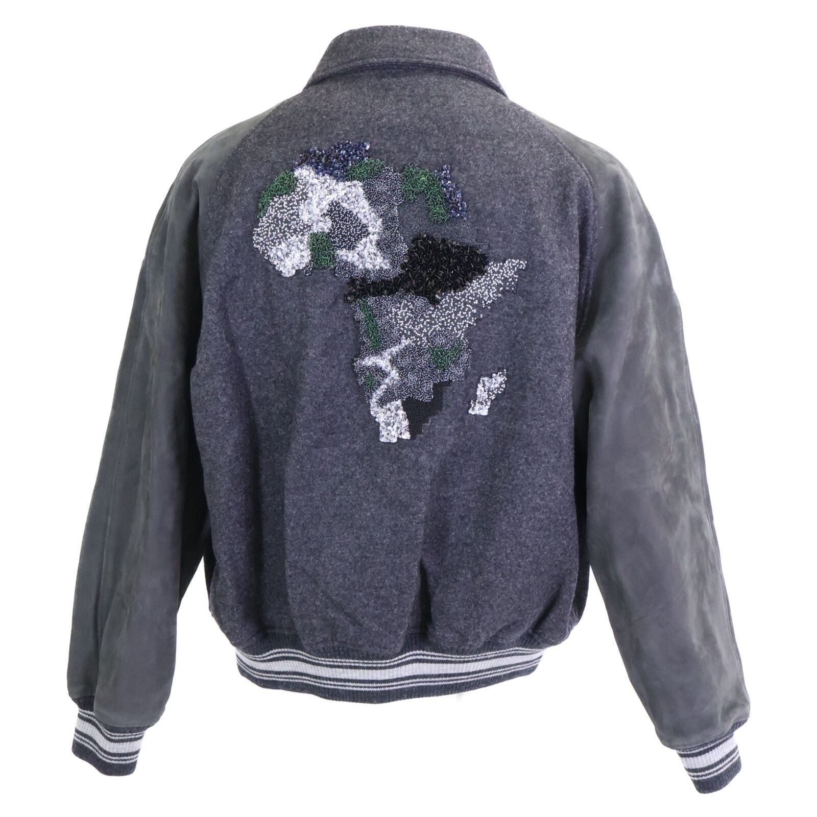 Louis Vuitton Virgil Avroam Leather Trim Wool African Spangle Varsity Jacket 46 — view 3