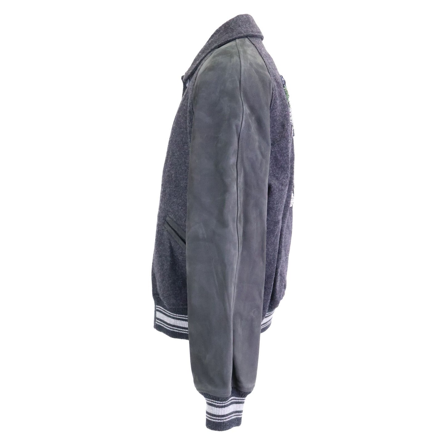 Louis Vuitton Virgil Avroam Leather Trim Wool African Spangle Varsity Jacket 46 — view 2