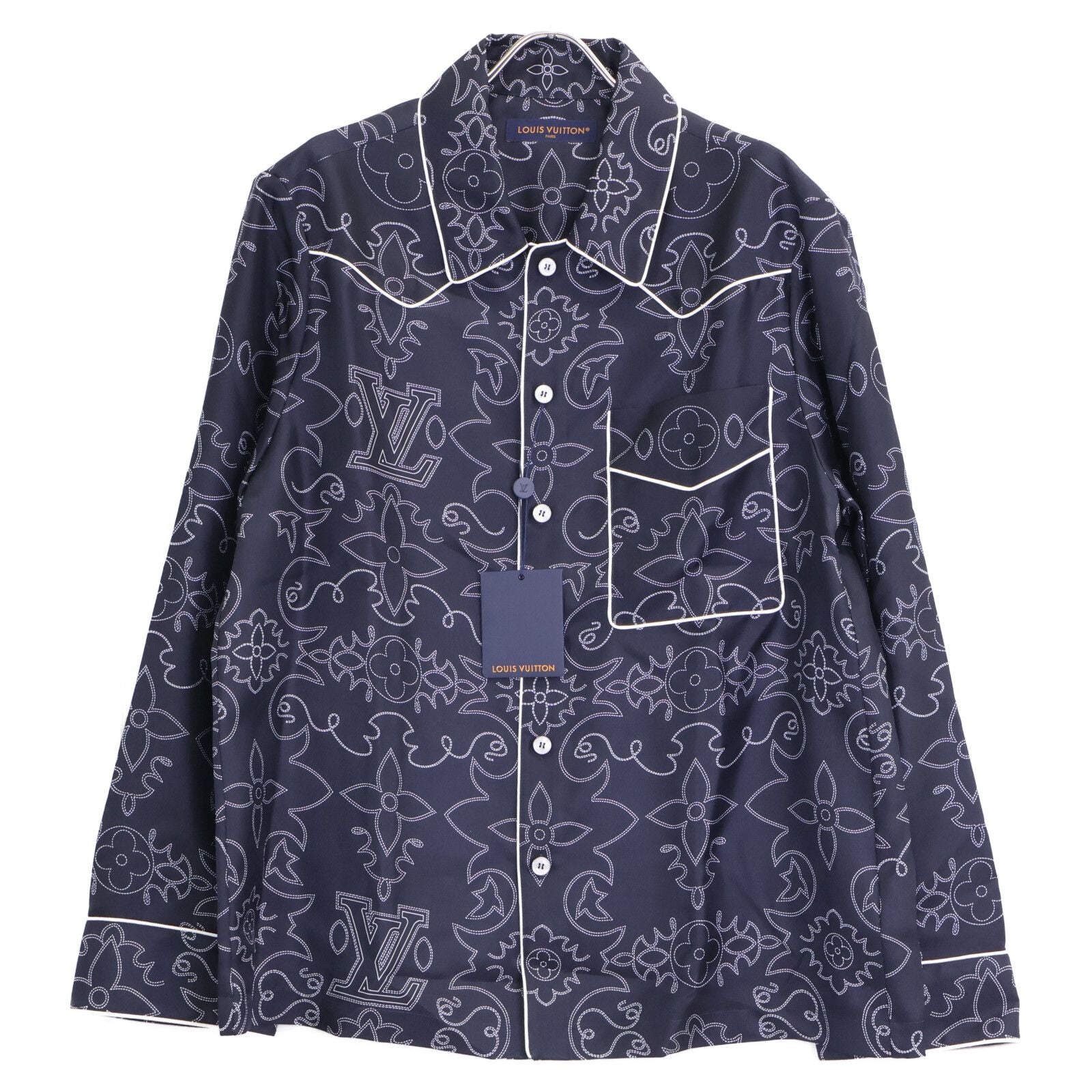 Louis Vuitton Similarly Mrr Printed Long Sleeve Silk Pajama Overshirt T-Shirt